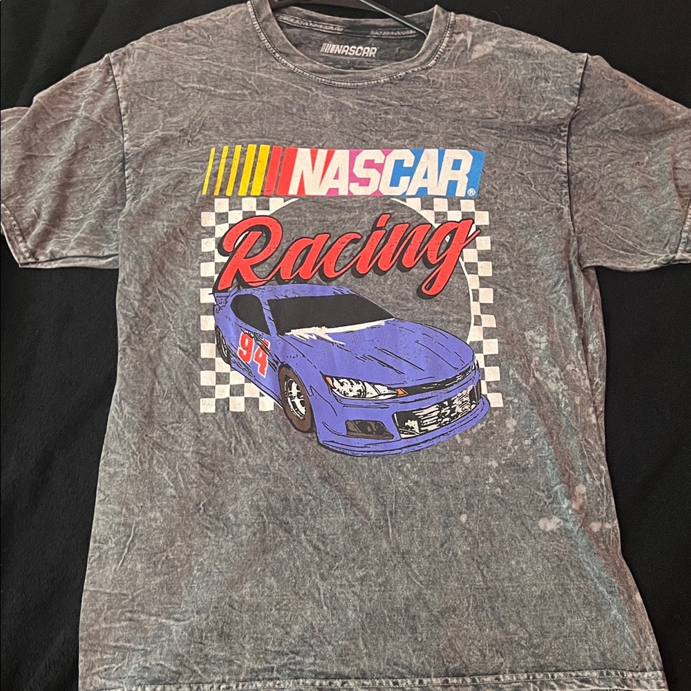 Nascar Gray Racing Tee with Blue Car Design